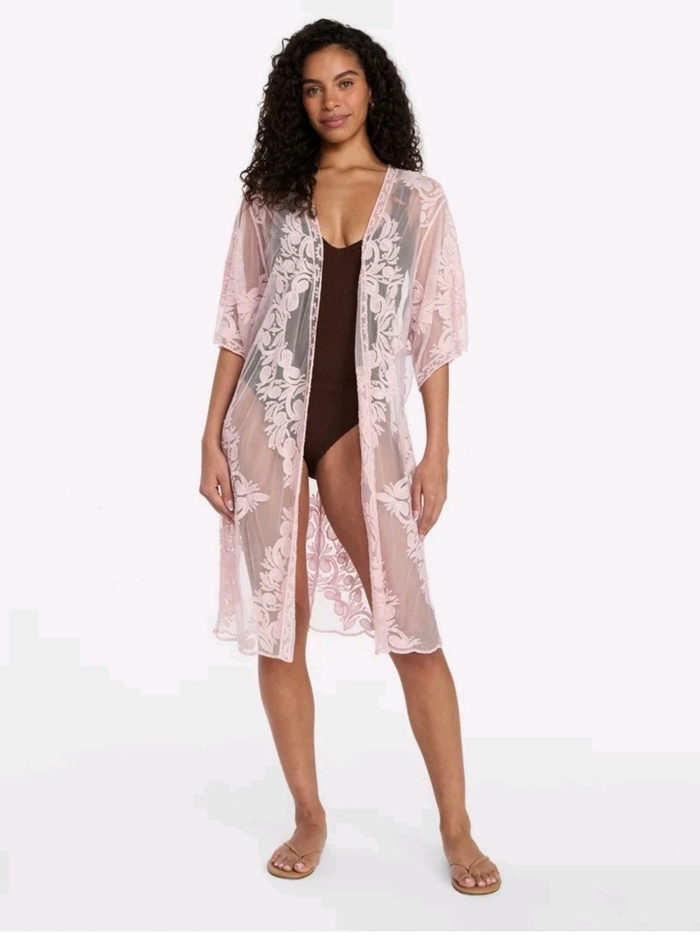 Time and Tru Women's Lace Coverup, Sizes S/M, Pink Smoke